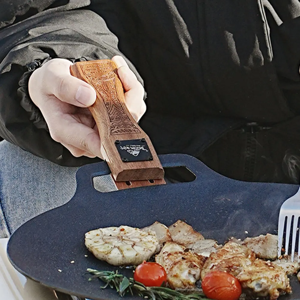 Camping Cooking Survival - Sartén de madera natural para exteriores