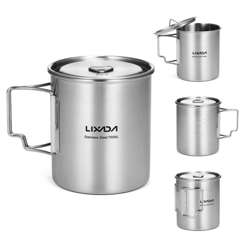 Camping Cooking Mug - Lixada-taza de agua de acero inoxidable