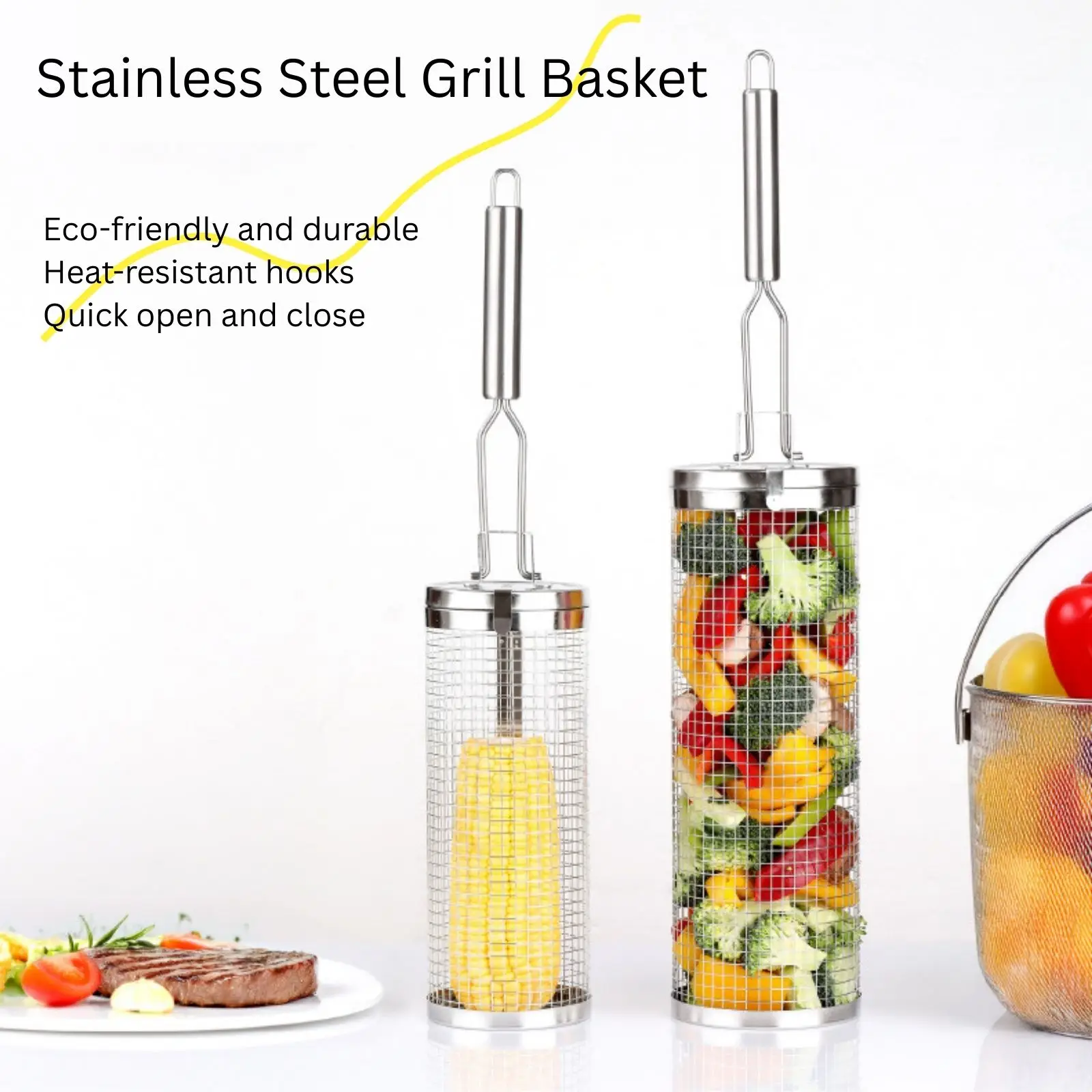 Cesta de asar rodante de acero - Camping Cooking Essentials reseña y precio